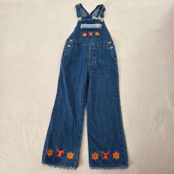 Vintage Other - Vintage Hearts + Flowers Denim Overalls 5t